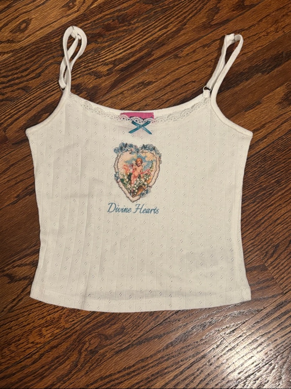 Edikted Women’s White Divine Hearts Embroidered Knit Cami Tank Top Size XS